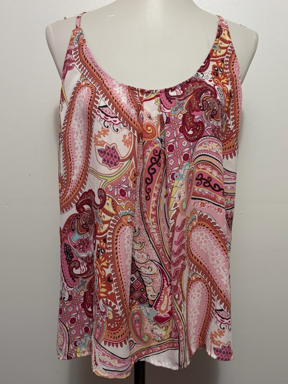 Rose & Thyme Tank Top Medium Pink Multi Paisley Racerback Boho Festival